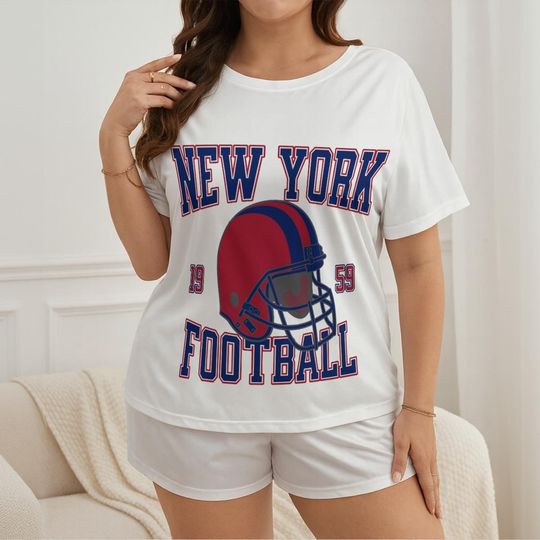 New York Football Pajamas Shorts Set, Womens Game Day Pajamas, Cute Football Pajamas Set, Gift for Football Fan