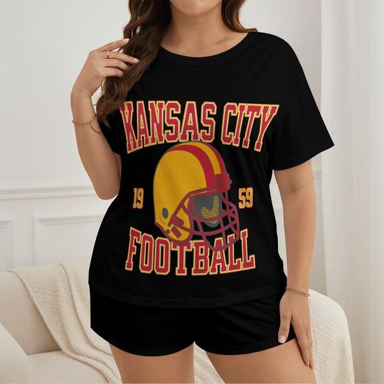 Kansas City Football Pajamas Shorts Set, Womens Game Day Pajamas, Cute Football Pajamas Set, Gift for Football Fan
