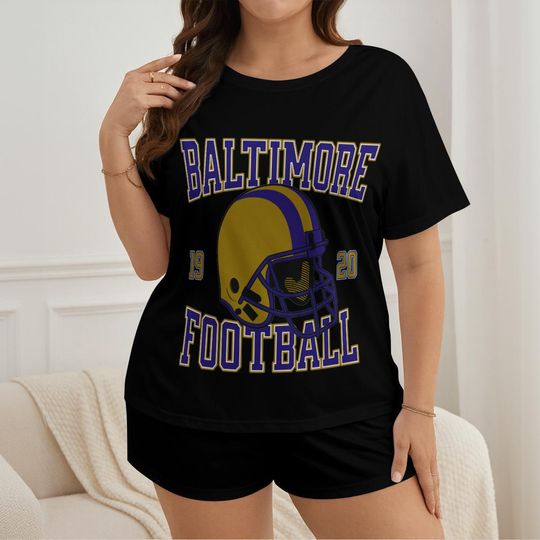 Baltimore Football Pajamas Shorts Set, Womens Game Day Pajamas, Cute Football Pajamas Set, Gift for Football Fan