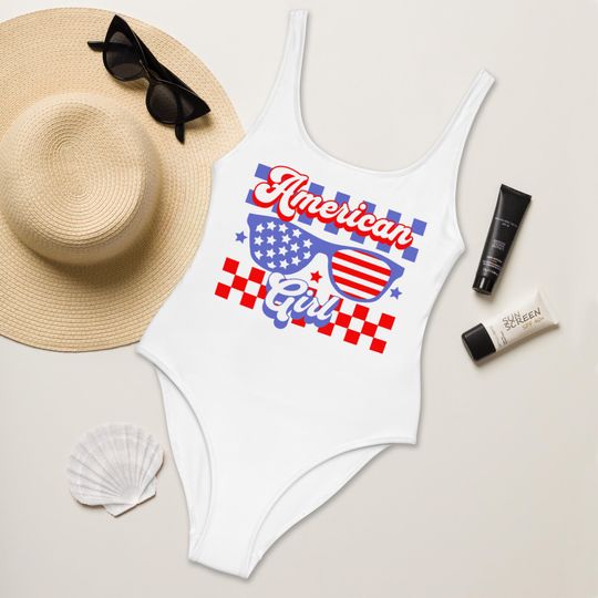 Discover American Flag One Piece Swimsuit, Fourth of July Swim Look, Cute Patriotic Swimwear, Summer Pool Party Bathing Suit