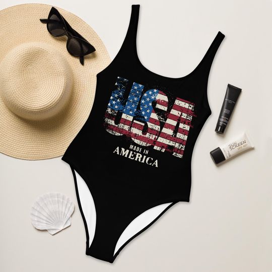 Discover USA One Piece Swimsuit, Fourth of July Bathing Suit, American Flag Swimwear, Stars And Stripes Swimsuit, Summer Pool Party Look
