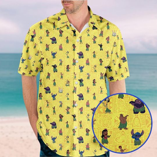 Discover Lilo and Stitch Characters Button Shirt, Disney Stitch Movie Hawaiian Shirt, Disneyland Vacation Outfit, Disney Trip Gift For Her Him