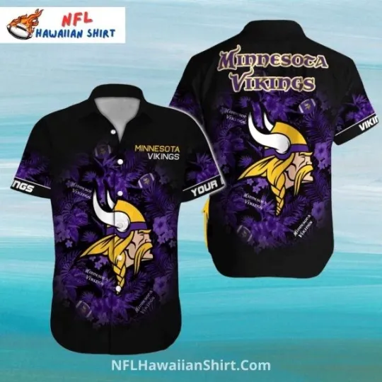 Black And Purple Minnesota Football Aloha Hawaiian Shirt With Floral, Gift for Fan