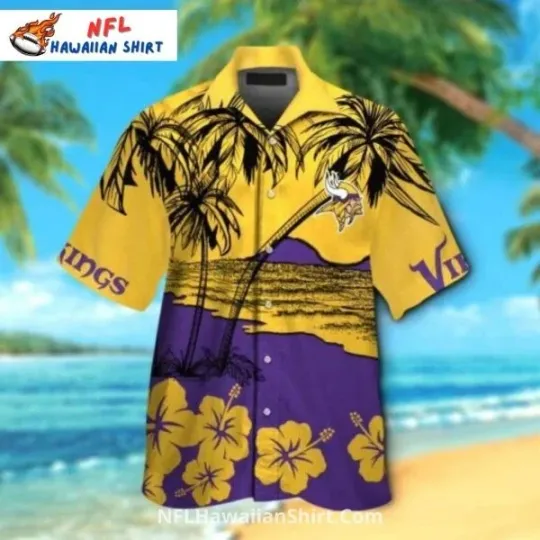 Golden Beach Palm Hibiscus Minnesota Football Aloha Hawaiian Shirt, Gift for Fan