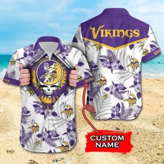 Personalized football Minnesota Viikiings Hawaiian Shirt Grateful Dead, Gift for Fan