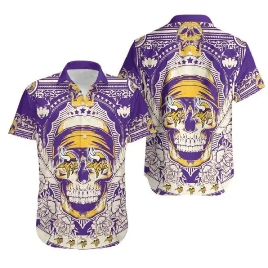 Discover Skull football Minnesota Viikiings Hawaiian Shirt For Fans , Gift for Fan