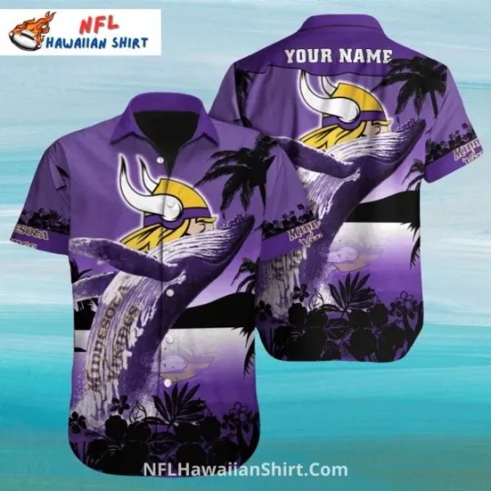 Majestic Whale Tropical Purple Minnesota Football Aloha Hawaiian Shirt, Gift for Fan