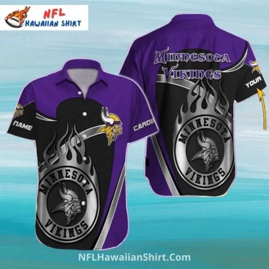 Minnesota Football Hawaiian Shirt Black And Purple Flame Print, Gift for Fan
