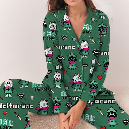 Ralsei Deltarune Game Long Pajama Set, Unisex Gamer Matching Sleepwear