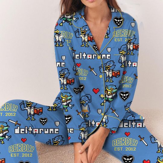 Berdly Deltarune Game Long Pajama Set, Unisex Gamer Meme Tee, Video Game Matching Gift
