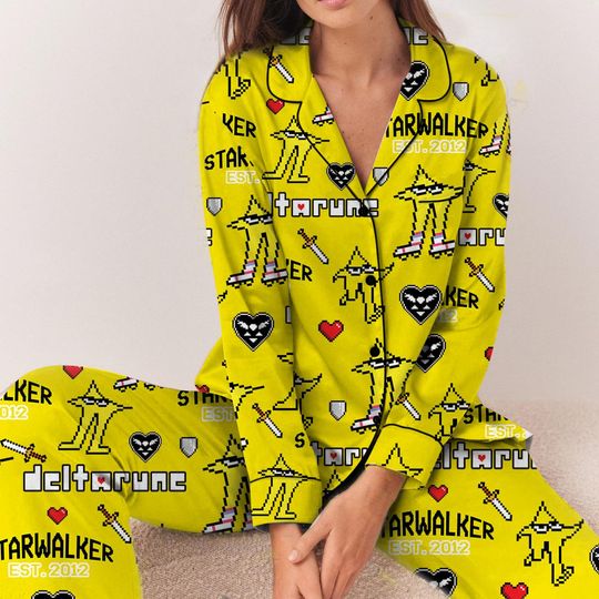 Starwalker Deltarune Pajama Set, Long Sleeve Sleepwear, Unisex Gamer Matching Shirt