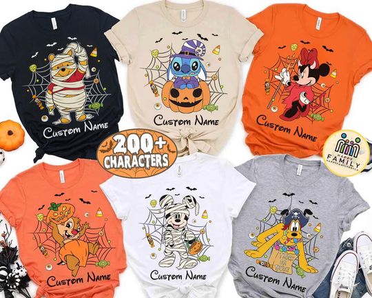 Discover Vintage Disney Halloween All Characters Shirts, Mickey And Friends Halloween Tee, Halloween Party 2025 Shirt, Disney Family Halloween Shirts