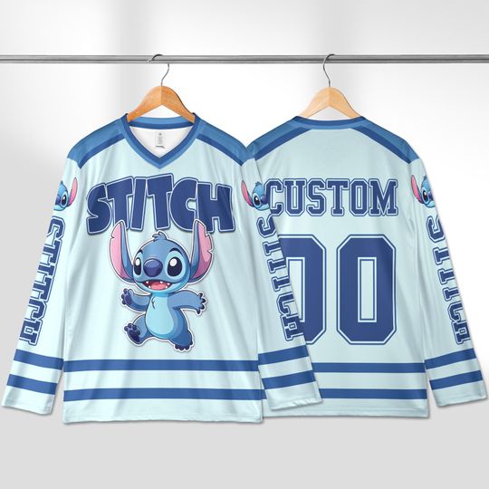 Personalized Stitch Hockey Jersey, Custom Disney Lilo and Stitch Shirt, Cartoon Team Outfit, Disneyland Vacation Tee, Birthday Gift for Fans
