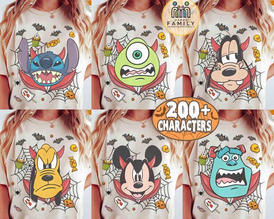 Discover Vintage Disney All Characters Vampire Halloween Shirt, Mickey & Friends Star Wars Chip Dale, Mickey's Not So Scary Halloween Party 2025 Tee