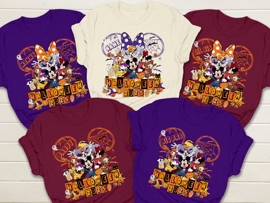 Discover Custom Disney Halloween 2025 Shirt, Mickey And Minnie Halloween Family Shirts, Halloween Matching Shirts,  Halloween Disney Family Shirts,