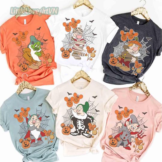 Discover Snow White & Seven Dwarfs Halloween Balloon T-Shirt, Disney Halloween Family Matching Tee, Disneyland Mickey's Not So Scary Halloween Party