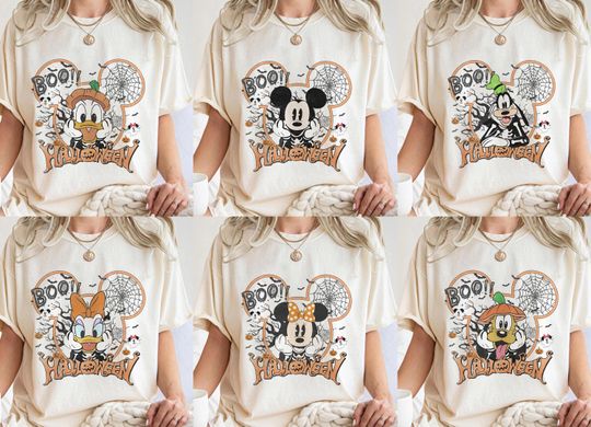 Discover Vintage Disney Halloween Shirt, Mickey & Friends Halloween Tee, All Characters Family Trip 2025, Disney Halloween Party Shirt