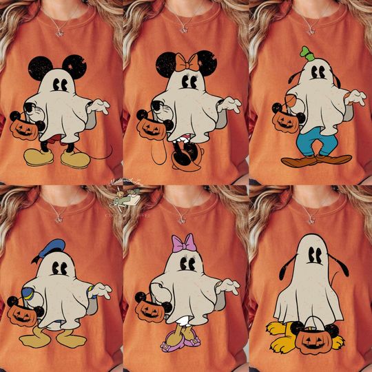 Discover Vintage Mickey Minnie Daisy Donald Pluto Goofy Ghost Halloween Disney Shirt, Disney Group Shirt, Halloween Family Halloween Shirts