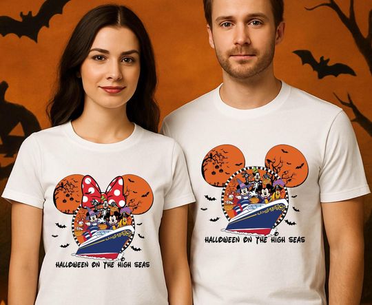 Discover Halloween On The High Seas 2025 Mickey & Friends Halloween Halloween Cruise Trip Shirt, Halloween on the High Seas, Disney Cruise Family tee