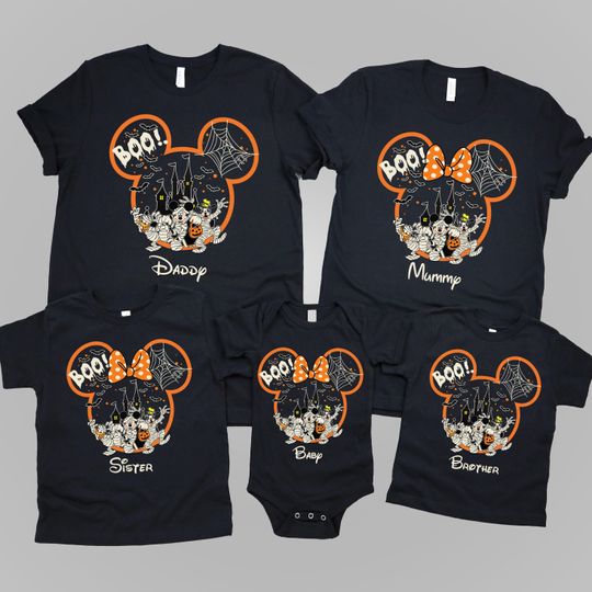 Discover TSHIRT (1902) Personalised Disney Halloween T-Shirt, Matching Group Costume Outfits, Boo Trick or Treat Mickey Minnie Halloween Party Shirt