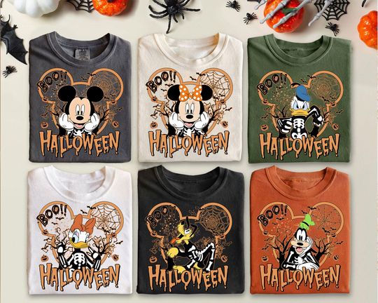 Discover Vintage Disney Halloween All Characters Shirt, Mickey And Friends Halloween T-shirt, Halloween Party Tee, Disney Family Halloween T-shirts