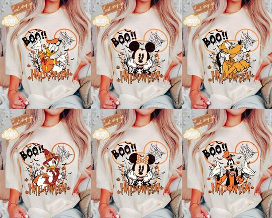 Discover Comfort Colors Vintage Disney Halloween All Characters Shirts, Mickey & Friends Halloween Shirt,Halloween Party Tee,Disney Family Trip 2025