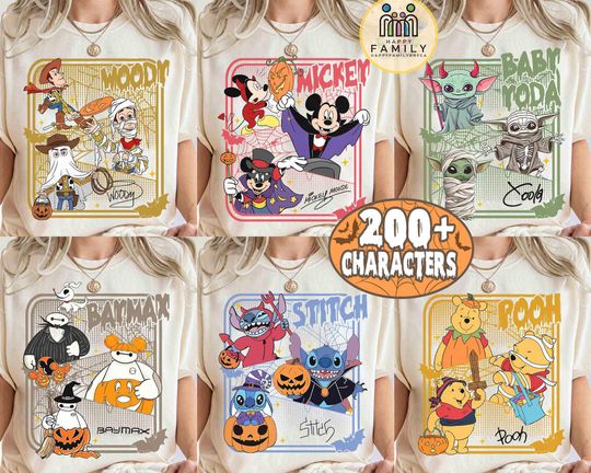 Discover Customize Disneyland All Characters Halloween Shirts, Mickey And Friends Halloween Shirt, Stitch, Winnie Pooh, Woody Halloween Matching Trip