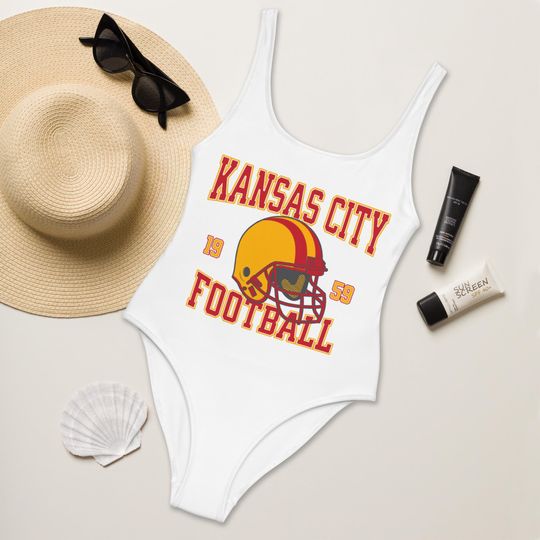 Kansas City Football Womens Swimsuit, Game Day Swimwear, Beach Party Swimsuit