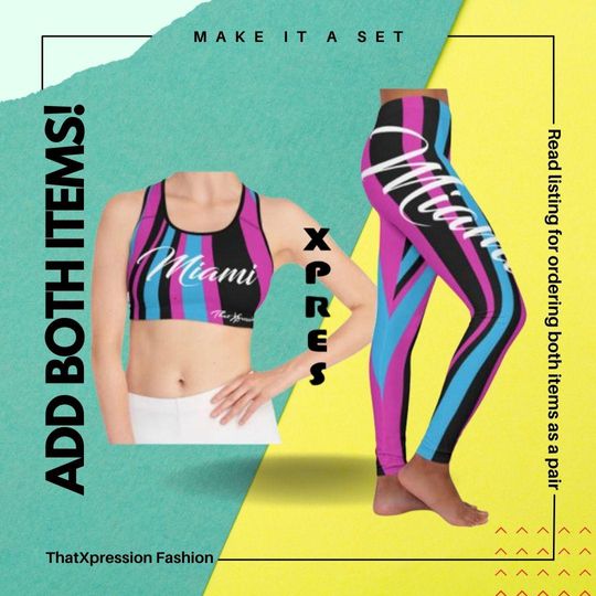 Miami Vice Themed Leggings & Sports Bra Set