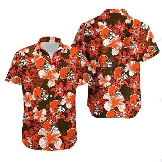 Cleveland Browns Hawaiian Shirt, Tropical Aloha Shirt, Summer Beach Outfit, Football Fan Gift, Game Day Vacation Wear
