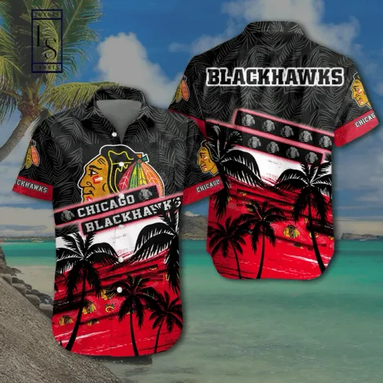 Discover Chicago Blackhawks Hawaiian Shirt Tropical Dark Pattern Christmas Gift Hockey