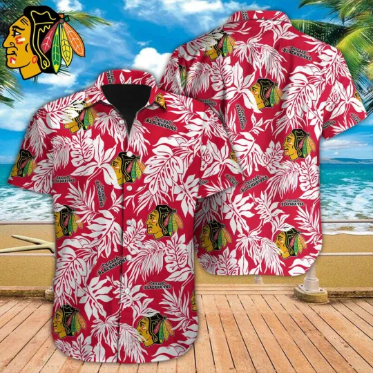 Discover Chicago Blackhawks Hawaiian Shirt Ice Hockey Team Aloha Beach Shirt For Men