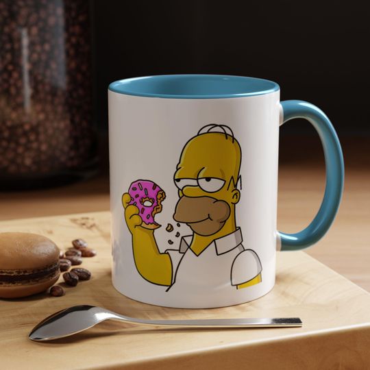 Discover Homer Simpson Donut Mug - Two-Tone Ceramic Coffee Cup