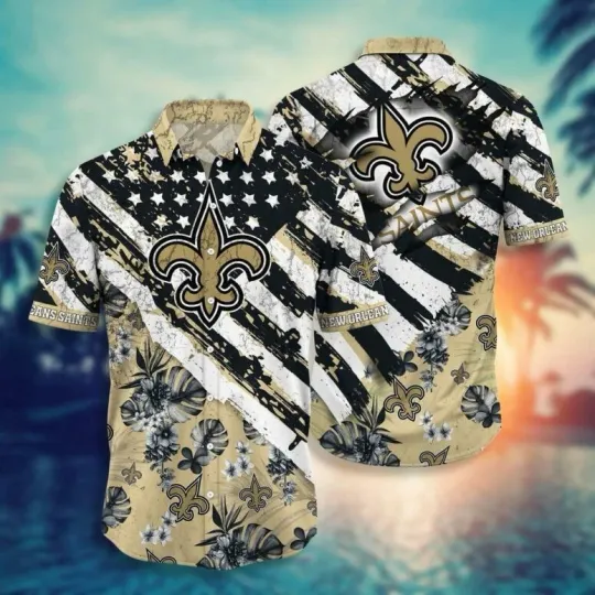 New Orleans Saiintts American Flag Beach Hawaiian Shirt, Gift for Fan