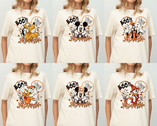 Discover Vintage Disney Halloween All Characters Shirts, Mickey And Friends Halloween Shirt, Halloween Party Shirt, Disney Family Trip Halloween 2025