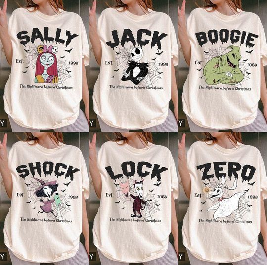 Discover Retro Nightmare Before Christmas Characters Group Comfort Colors Shirt, Halloween Party Shirt, Disney Trip Tee, Disneyland Halloween Shirt