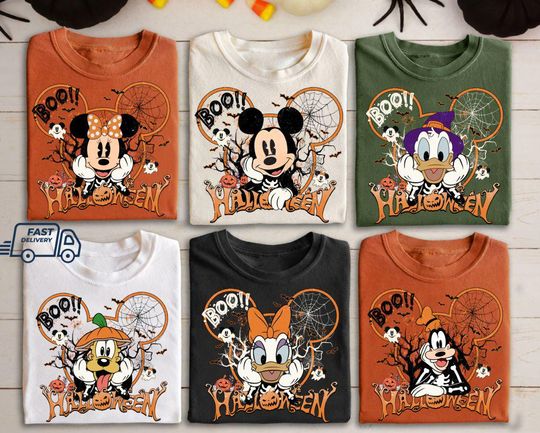 Discover Retro Custom Disney Halloween All Characters Shirts, Vintage Mickey And Friends Halloween, Halloween Party Tee, Disney Family Halloween Trip