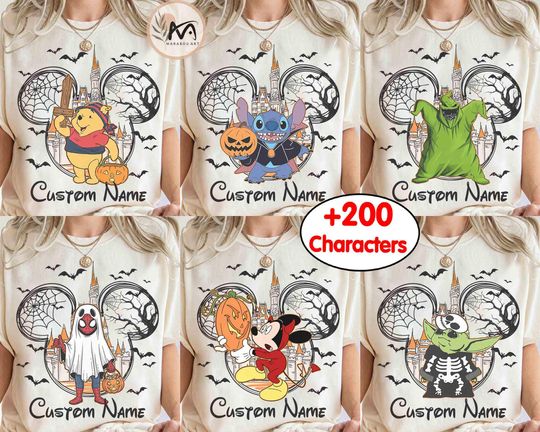 Discover All Disney Characters Halloween Castle T-shirt, Mickey And Friends Halloween Shirt, Halloween Party Tee, Disneyland Family Matching 2025 Tee