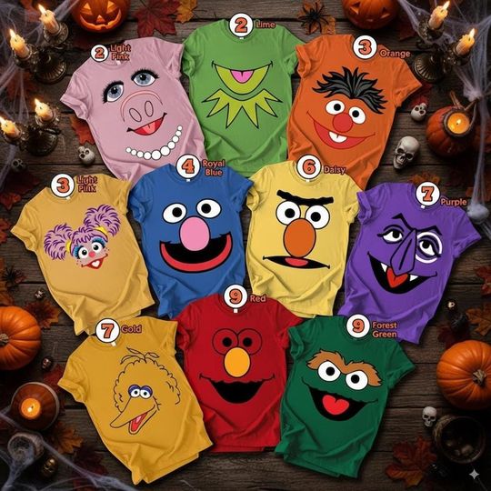 Discover Sesame Squad Halloween Shirt | Funny Character Costume Tee 2025 | Retro Parody Top | Family Matching Outfit | Teacher Group Trick or Treat