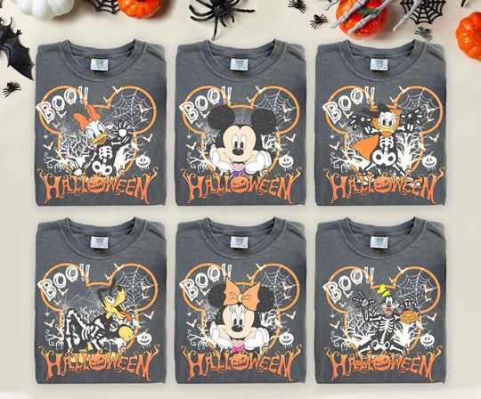 Discover Retro Custom Disney Halloween All Characters Shirts, Vintage Mickey And Friends Halloween, Halloween Party Tee, Family Matching Halloween