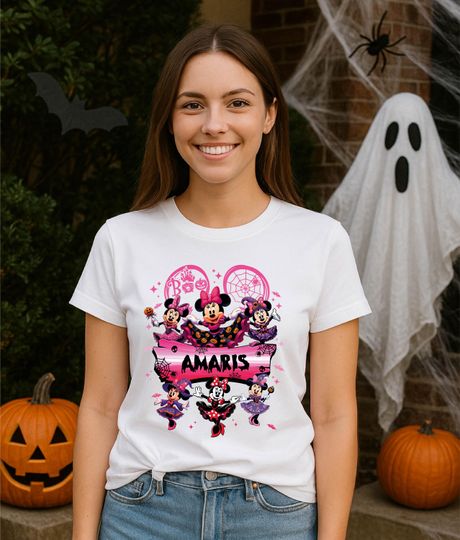 Custom Name Disney Minnie Halloween 2025 Tee, Custom Disney Trip Shirt, Minnie Halloween Ghost Tees, Halloween Family Disney Halloween Shirt