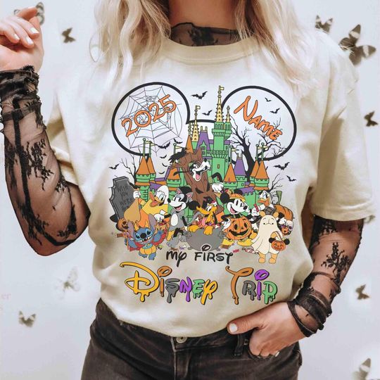 Discover Customize My First Disney Trip 2025 Halloween T-shirt, Mickey & friends Family Halloween Matching Tee, Mickey's Not So Scary Halloween Party