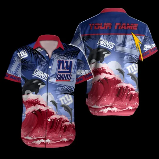 Personalized New York Giiantts Ocean Wave Hawaiian Shirt, Gift for Fan