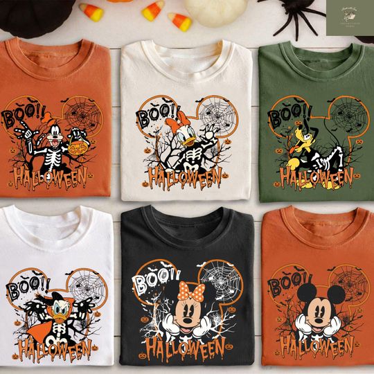 Discover Vintage Disney Halloween All Characters Shirts, Mickey And Friends Halloween Shirt, Halloween Party T-Shirt, Disney Family Halloween Shirts