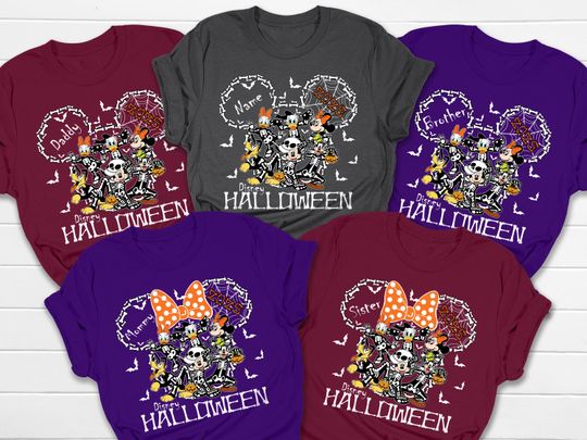 Vintage Disney All Characters Skeleton Halloween Shirt, Halloween Disney Shirt, Group Halloween Disneyland Shirt, Family Halloween Shirts