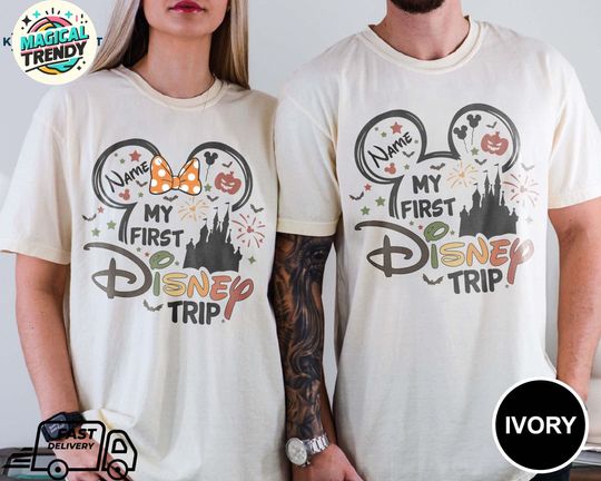 Discover My First Disney Trip Halloween Shirt, Matching Disney Trip Shirt, Disney Family 2025 Shirt, Disneyland Custom Name Tee, Disney Kids Shirts