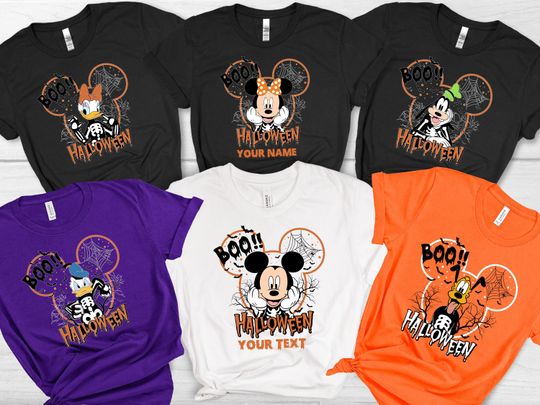 Discover Vintage Disney Halloween All Characters Shirts, Mickey And Friends Halloween Shirt, Halloween Party Shirt, Disney Family Halloween Shirts