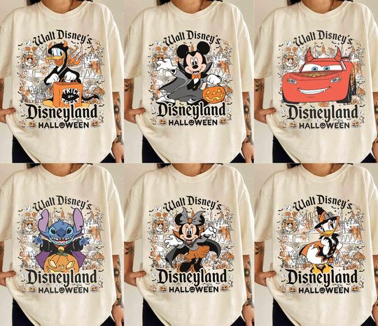 Discover Retro Disneyland All Characters Halloween Shirt, Family Matching Disney Shirts, Mickey Not So Scary Halloween Party 2025 Costume Shirt