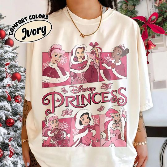 Discover Vintage Disney Princess Christmas Sweatshirts, Comfort Colors Holiday Tee, Vintage Disney Princess Xmas Shirt, Family Disney Christmas Shirt