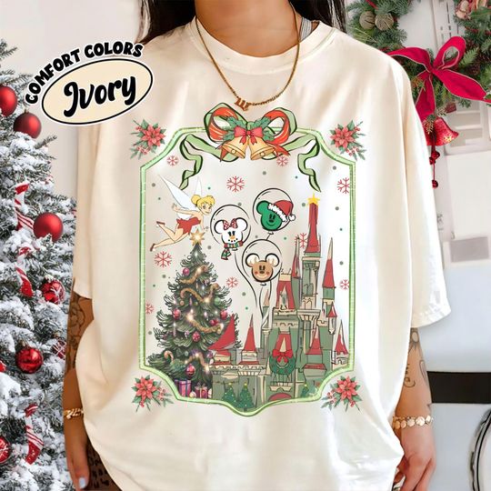 Discover Coquette Bow Mickey Minnie Gingerbread Castle Disney Christmas Shirt, Disney Mickey's Very Merry Christmas Party 2025 Trip, Christmas Lights